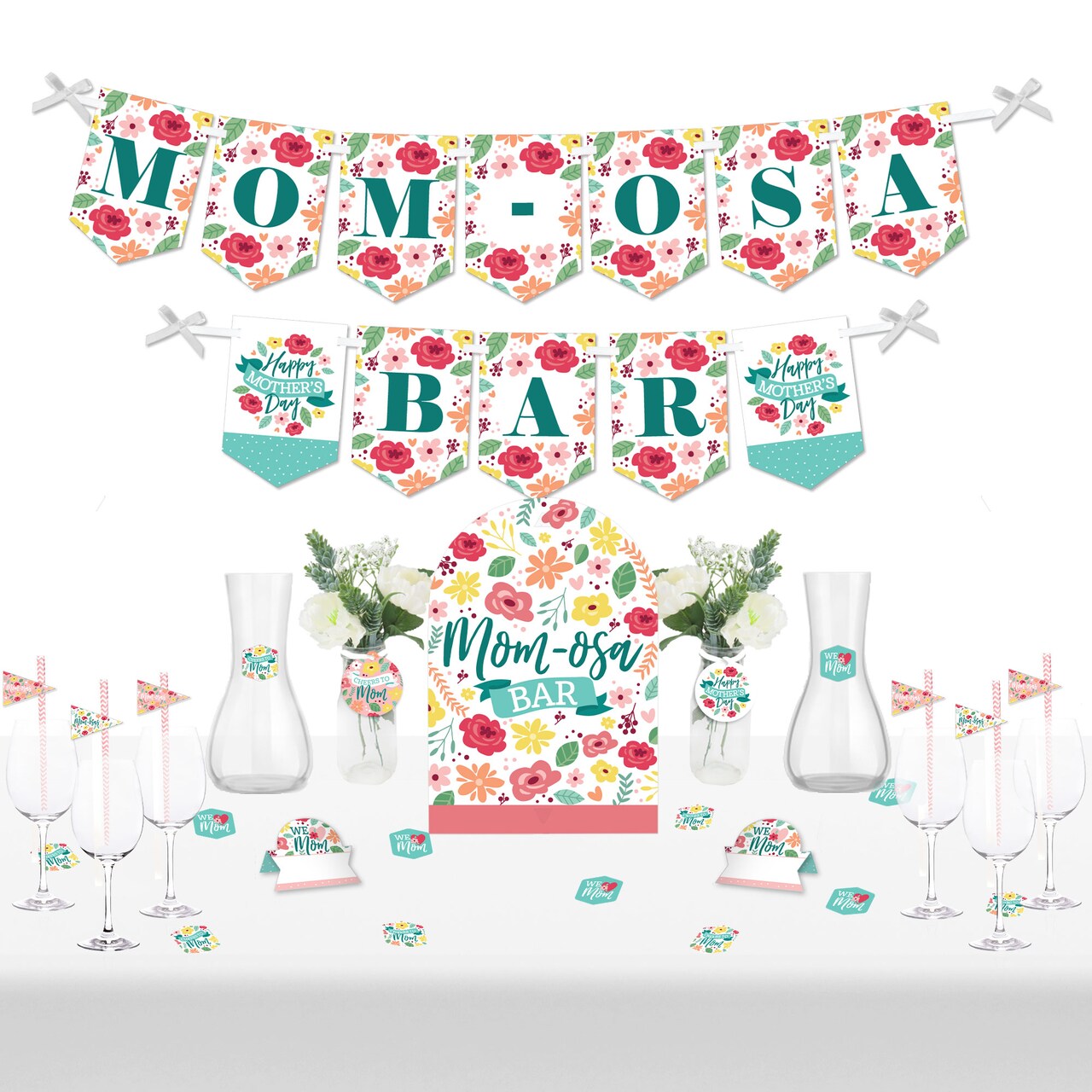 Big Dot of Happiness Colorful Floral Happy Mother's Day - DIY We Love Mom Party Mimosa Bar Signs - Drink Bar Decorations Kit - 50 Pieces